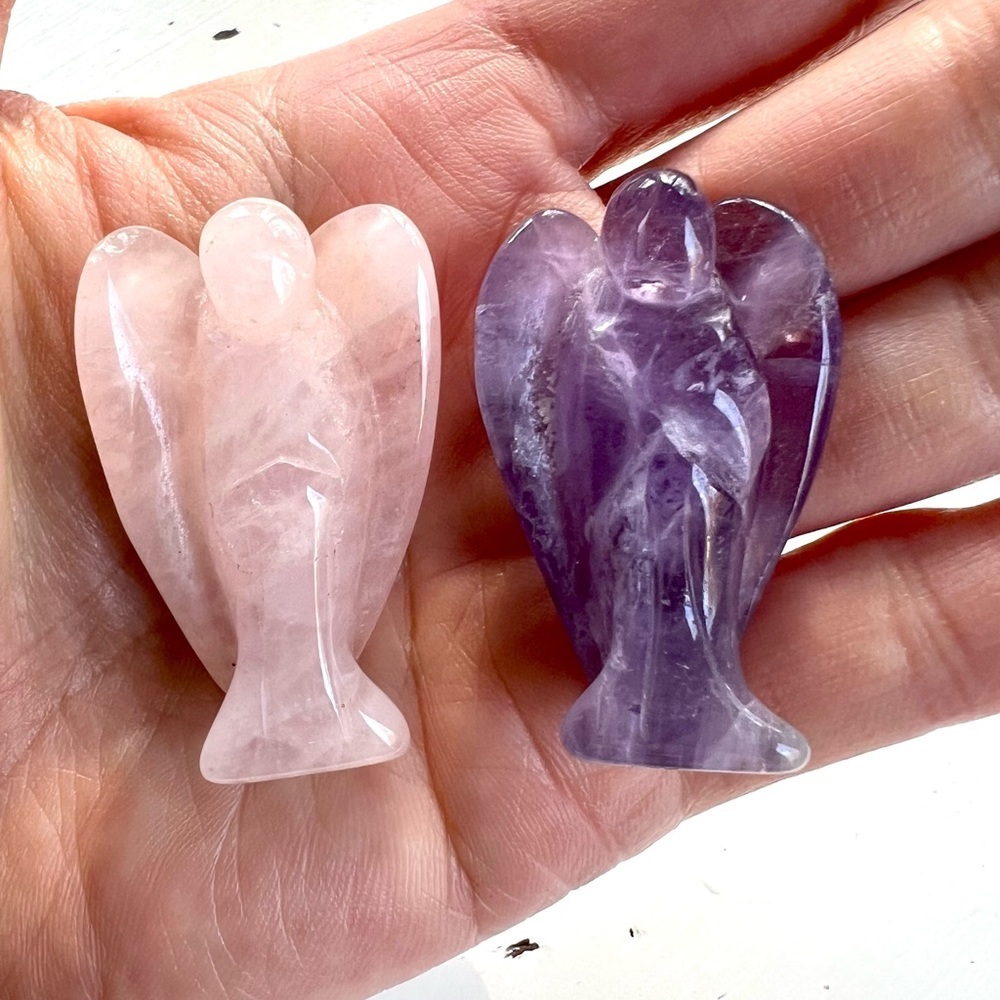 Hand Carved Angel Statues - Rose Quartz or Amethyst